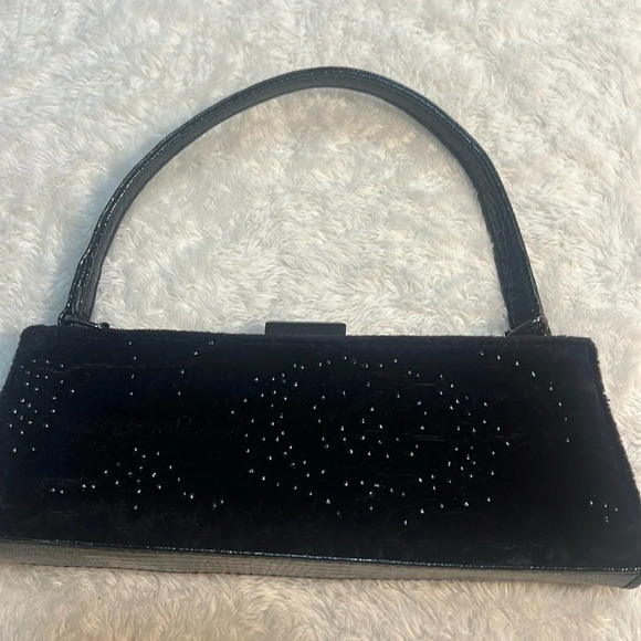 Vintage Marcy Avane’ Black Burnt Embossed Velvet Beaded Evening Bag Holiday - Picture 1 of 16